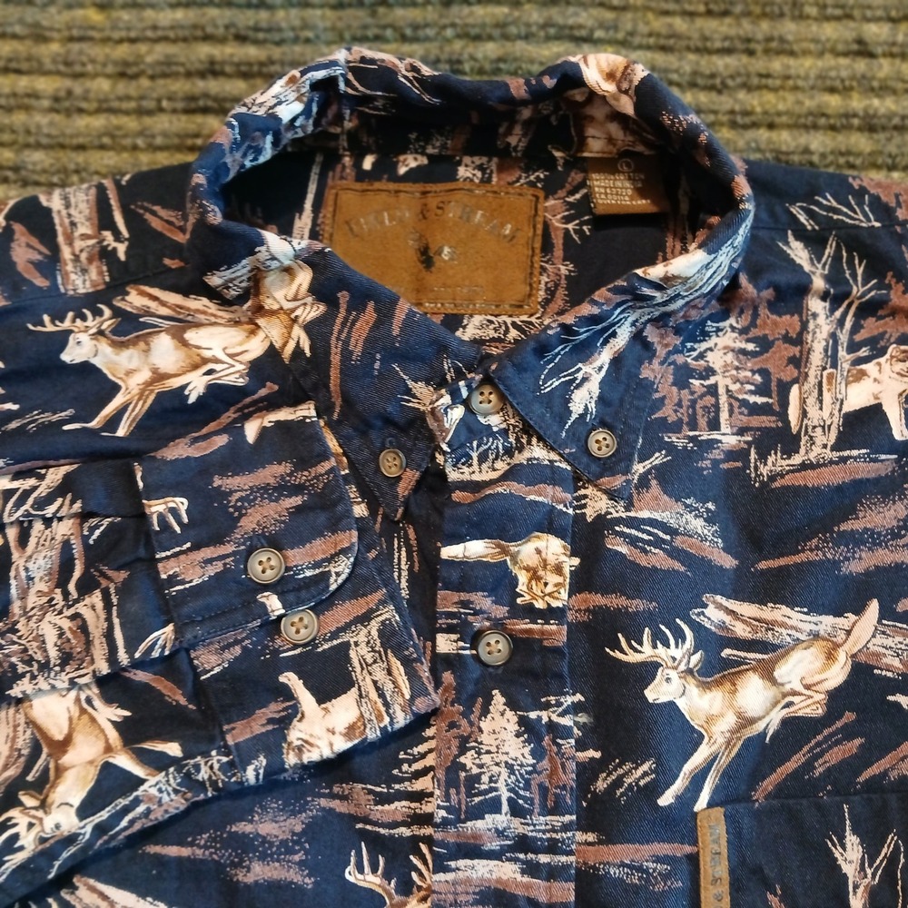 Field &‎ Stream Mens Long Sleeve Button Down Shirt Deer Forest Print Size L
